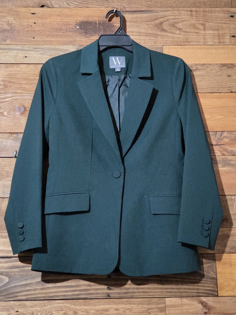 Career Office Blazer Jacket Forest Green Stretch One Button Lined Classic M